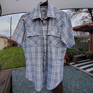 Levi's Vintage Men's Western Style Short Sleeve Button Up Shirt. Med. Blue/White